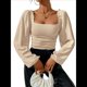 thumbnail image 1 of Blusa Corta de Larga con Cuello Cuadrado y Mangas Abullonadas para Mujer Albaricoque L, 1 of 10