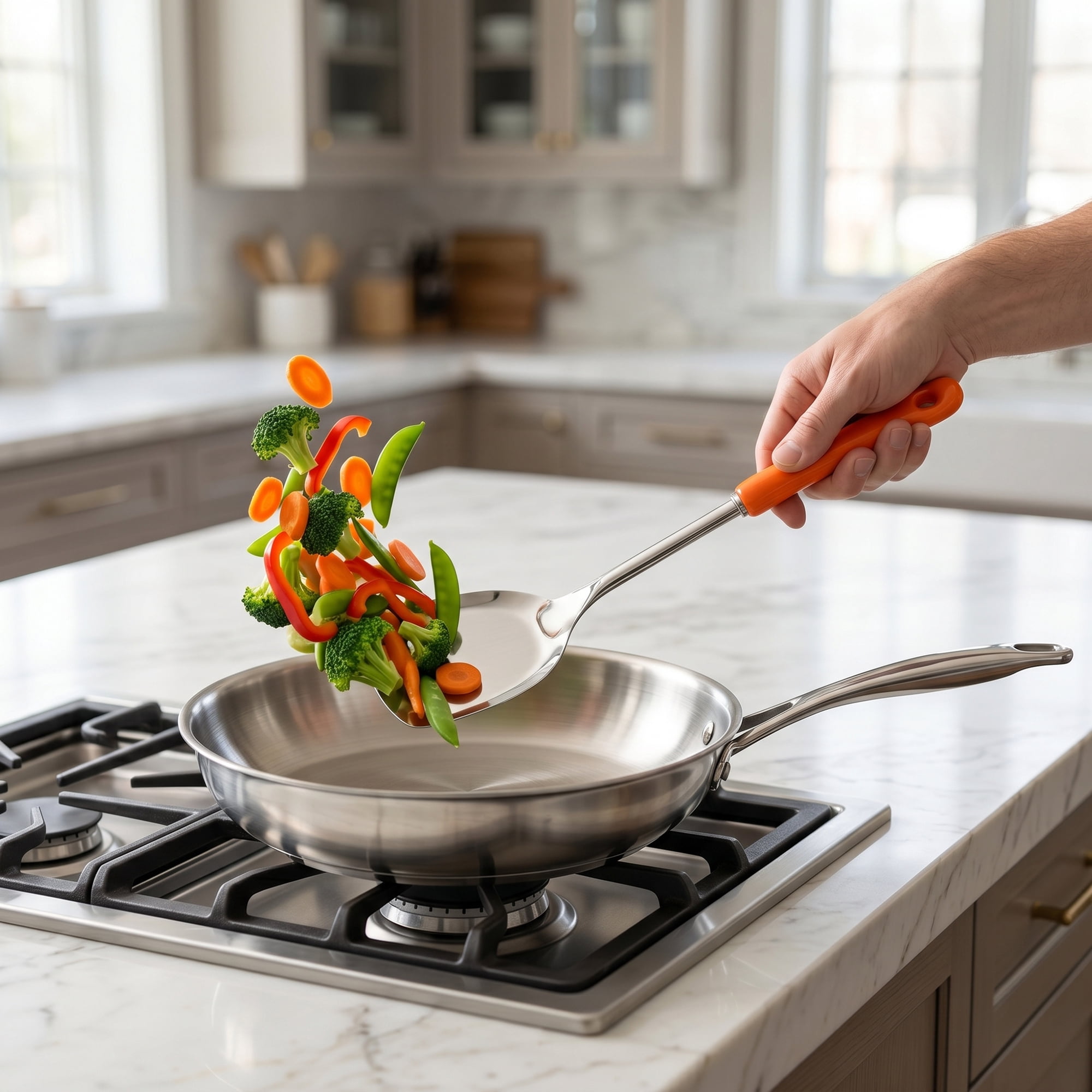 Unique Bargains Color-blocked Kitchen Utensil Set for Home Cooking Orange-Silver B 2pcs