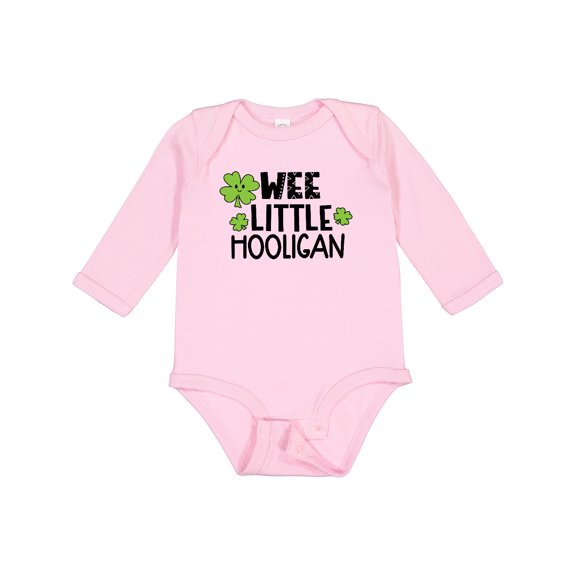 Inktastic St. Patrick's Day Wee Little Hooligan with Clovers Boys or Girls Long Sleeve Baby Bodysuit
