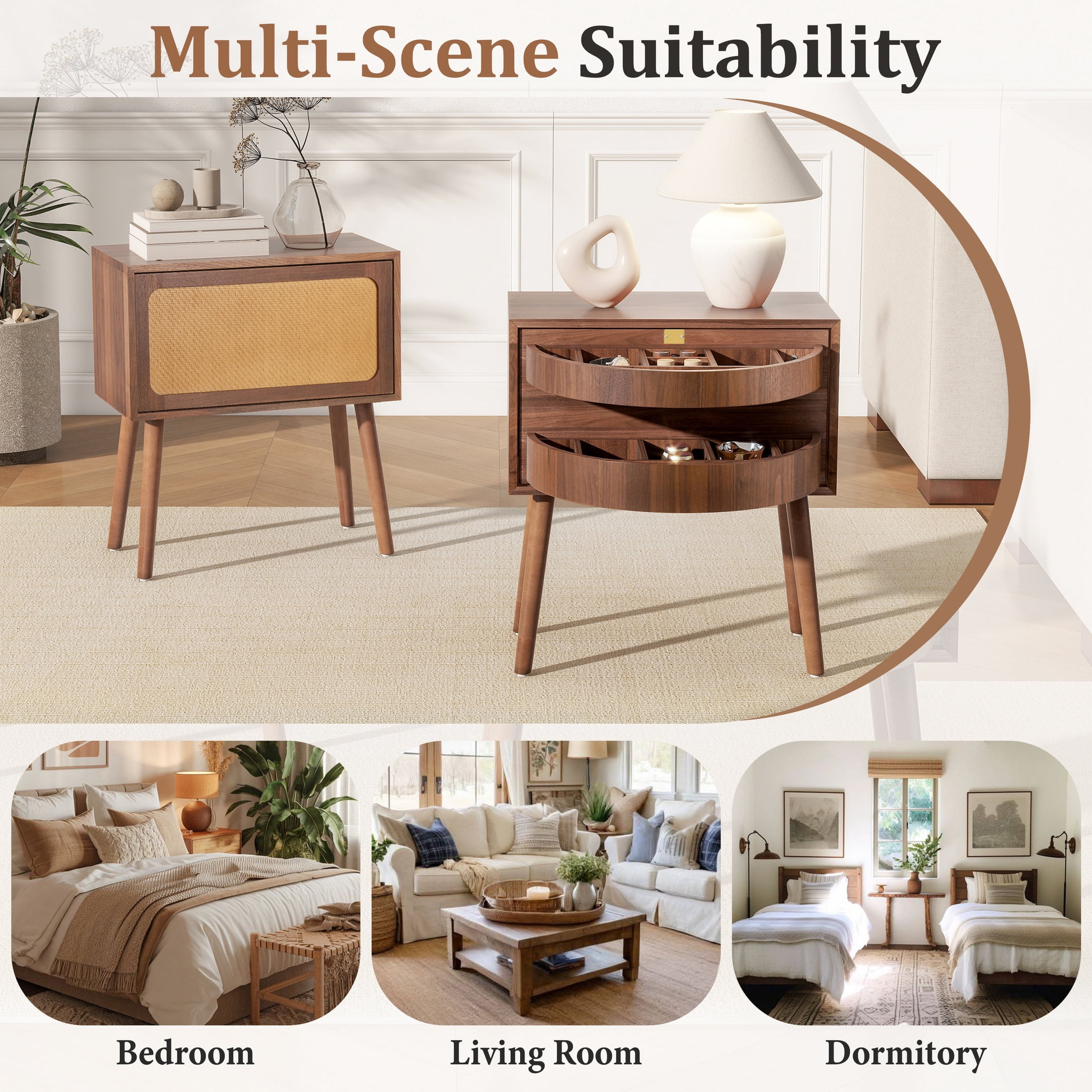 Christopher Knight Home Wood Nightstand with Rotating Hidden Compartment, Modern Storage Bedside Table, Walnut