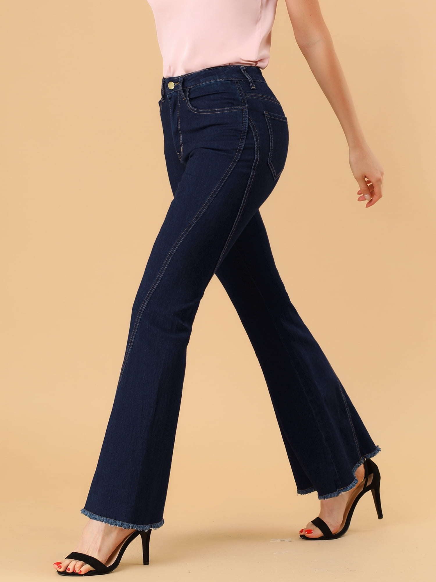 DARING DIVA Women's Flare Denim Pants High Waist Stretch Bell Bottoms Jeans S Black