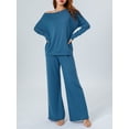 thumbnail image 3 of Biekopu Women’s Two Piece Pajama Set Long Sleeve Off Shoulder Knit Tops and Wide Leg Pants Set Loungewear, 3 of 8