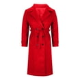 thumbnail image 3 of XPMWRP Women's Double Breasted Long Coat Business Long Sleeve Notched Lapel Solid Color Jackets Casual Winter Warm Coat with Belt Red M, 3 of 5