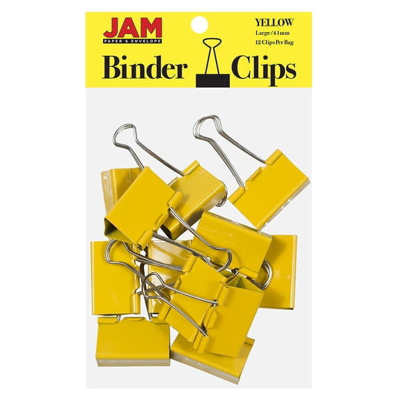 JAM Paper Yellow Binder Clips, 1 1/2 in, 12/Pack