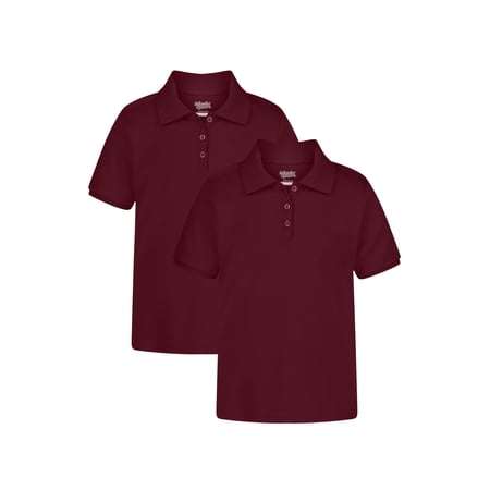 Wonder Nation Girls School Uniform Interlock Short Sleeve Polo Shirt, 2-Pack, Sizes 4-18 & 10-16 Plus