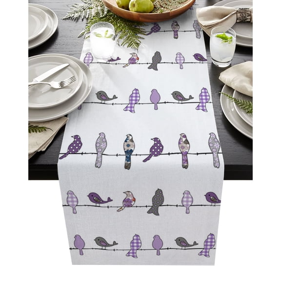 Table Runner Dresser Scarf 16 x 72 Inch Birds on the Wire Purple Grey Table Runners Non-Slip Heat Kitchen Dining Table Decor for Indoor Outdoor Home Party Decoration