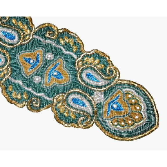 Handmade Beaded Table Runner, Ornamental Designer Table Runner, Luxury Tableware 13X36 Inches