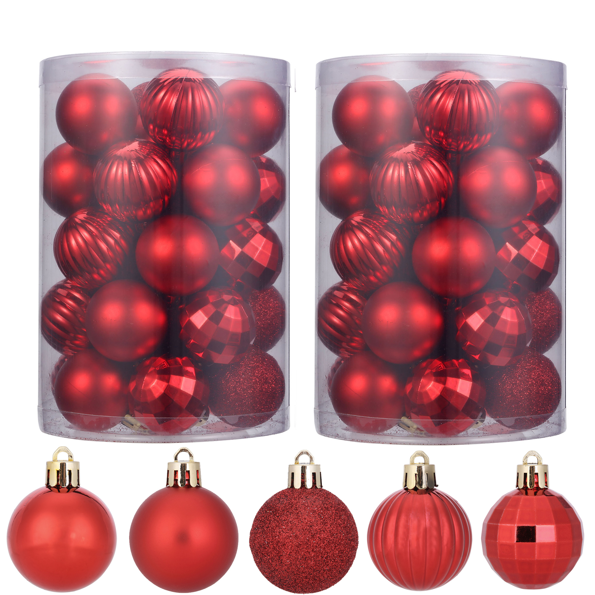 MOWARM 100-Pack Shatterproof Christmas Ball Ornaments - Assorted Styles, Champagne Gold, Plastic, Gift Box