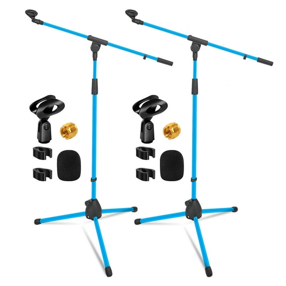 Professional Tripod Mic Stand Pair (2PCS) - 18-72" Adjustable Height with Telescoping Boom Arm & Locking Tripod Base