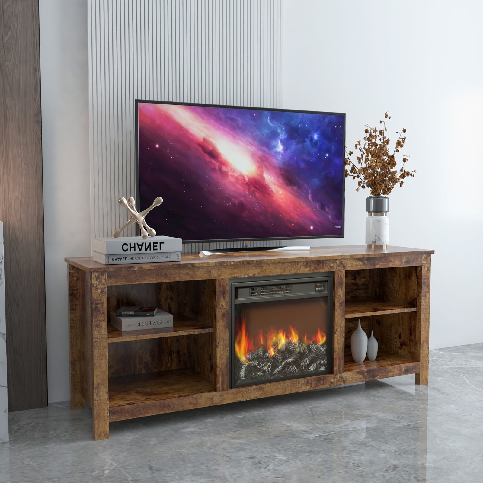 TV Stand with Fireplace for 65 Inch TV, Farmhouse Electric Fireplace TV