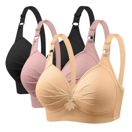 GERsome Women s Pack of 3 Assorted Color Push Up Bra Full Coverage Bras Lace Padded Underwire Plunge Floral 3PCS#Black/Pink/Beige XXXXL50/115BC