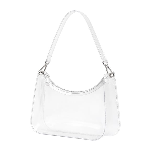 Clear Tote Bag with Zipper Adjustable Strap Transparent Shoulder Bag for Concerts Sports Events Work,White-14x19.5x7 cm