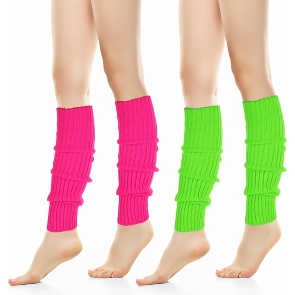 2 Pairs 80s Leg Warmers Pink Neon Leg Warmers Hot Pink Women Fashion Knit Neon Legs Warmer for Sports Party Yoga Accessories