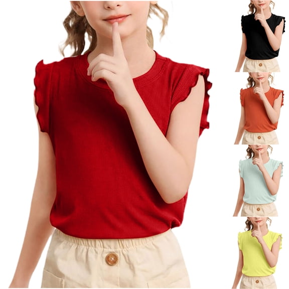 Antinious Toddler Girls Solid Round Neck Sleeveless Summer Casual Tank Top