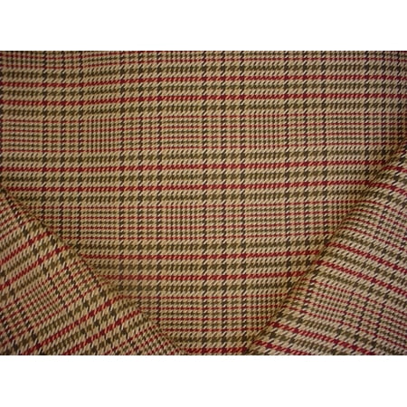 93RT8 - Pecan Brown Gold Sand Espresso Claret Red Handwoven 100% Houndstooth Plaid Designer Upholstery Drapery Fabric - By the Yard