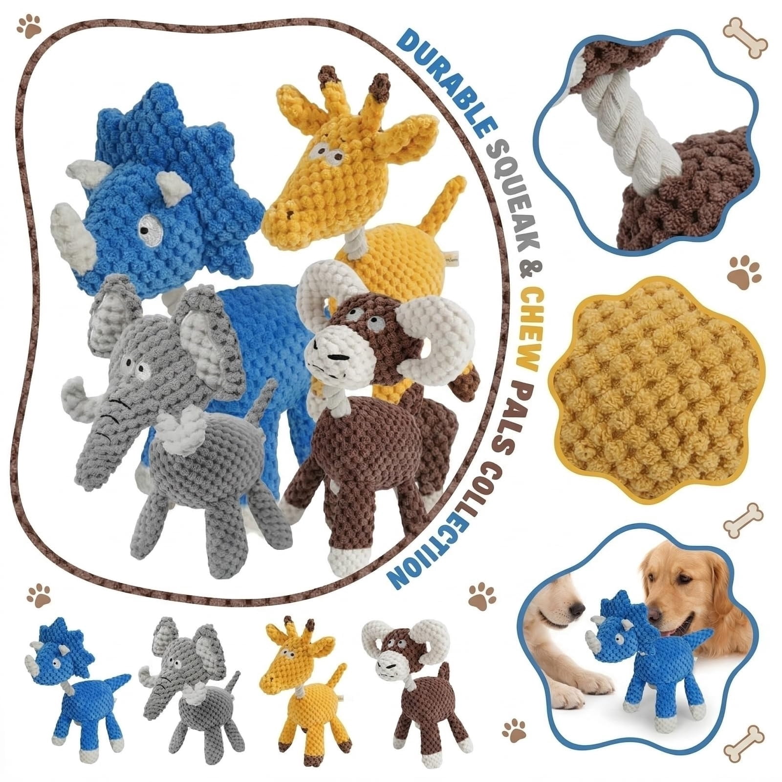 Fufafayo Dog RopeToyFor Aggressive Chewers, Indestructible Dog ChewToyWith Squeaker, Interactive PuppyToysFor Mental Stimulation, Soft Stuffed AnimalToyFor Small Medium Dogs