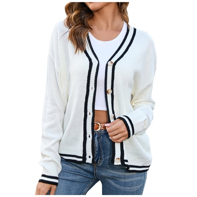 AherBiu Cardigans pour Femmes à Boutons Col en V Manches Longues Vestes Tricotées