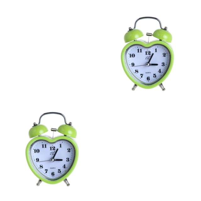 Reloj despertador Inteprter con campana de corazón 3 pulgadas Relojes digitales con luz nocturna hogar para niñas Verde 2Conjunto