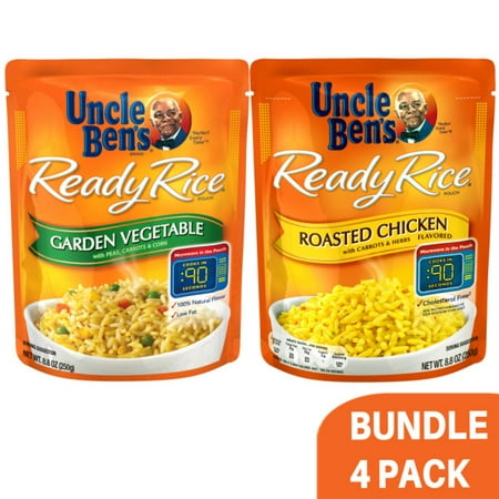 Variety Pack Uncle Bens Ready Rice: (2 Packs) Garden Vegetable & (2 Packs) Roasted Chicken, 0.55lb -