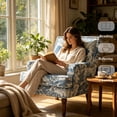 thumbnail image 3 of VEPXXP Floral Accent Chair with High Back & Nailhead Trim, Upholstered Armchair with Solid Wood Legs for Living Room, Bedroom, Reading Corner, Blue White, 3 of 7