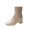 Beige, variant on Womens Ankle Sock Boots Square Toe Chunky Block Heel Stretch Faux Leather Back Zipper Office Dating Dress Boots Black Size US6