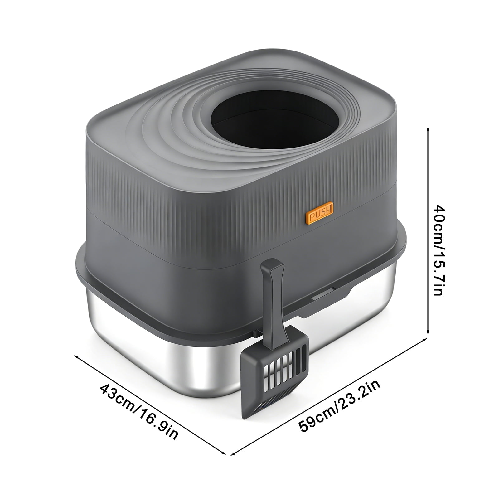 Btidfty Top-entry Stainless Steel Cat Litter Box W/lid&scoop Enclosed Bedpan (Dark Gray)