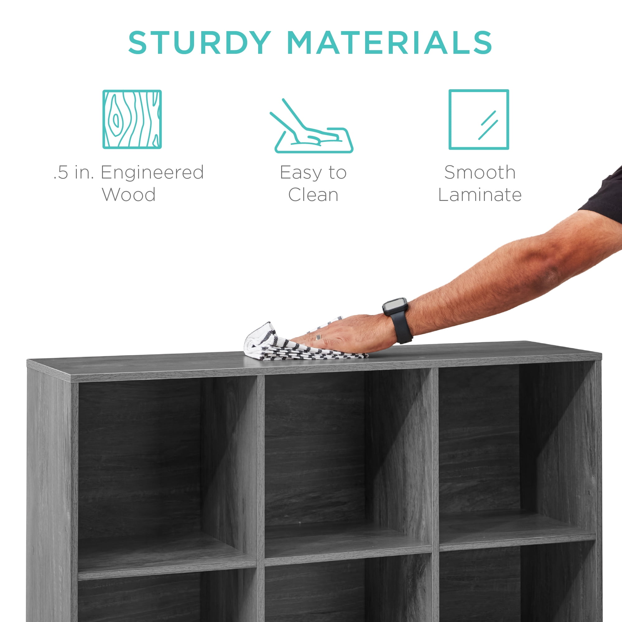 Best Choice Products 9-Cube Bookshelf, 13.5in Display Storage System, Organizer w/ Removable Back Panels - Dark Gray