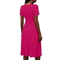 thumbnail image 5 of Ecqkame Summer Dresses for Women V Neck Short Sleeve Empire Waist Tummy Control Casual Long Dress Lightweight Flowy Vacation Dress Hot Pink M, 5 of 7