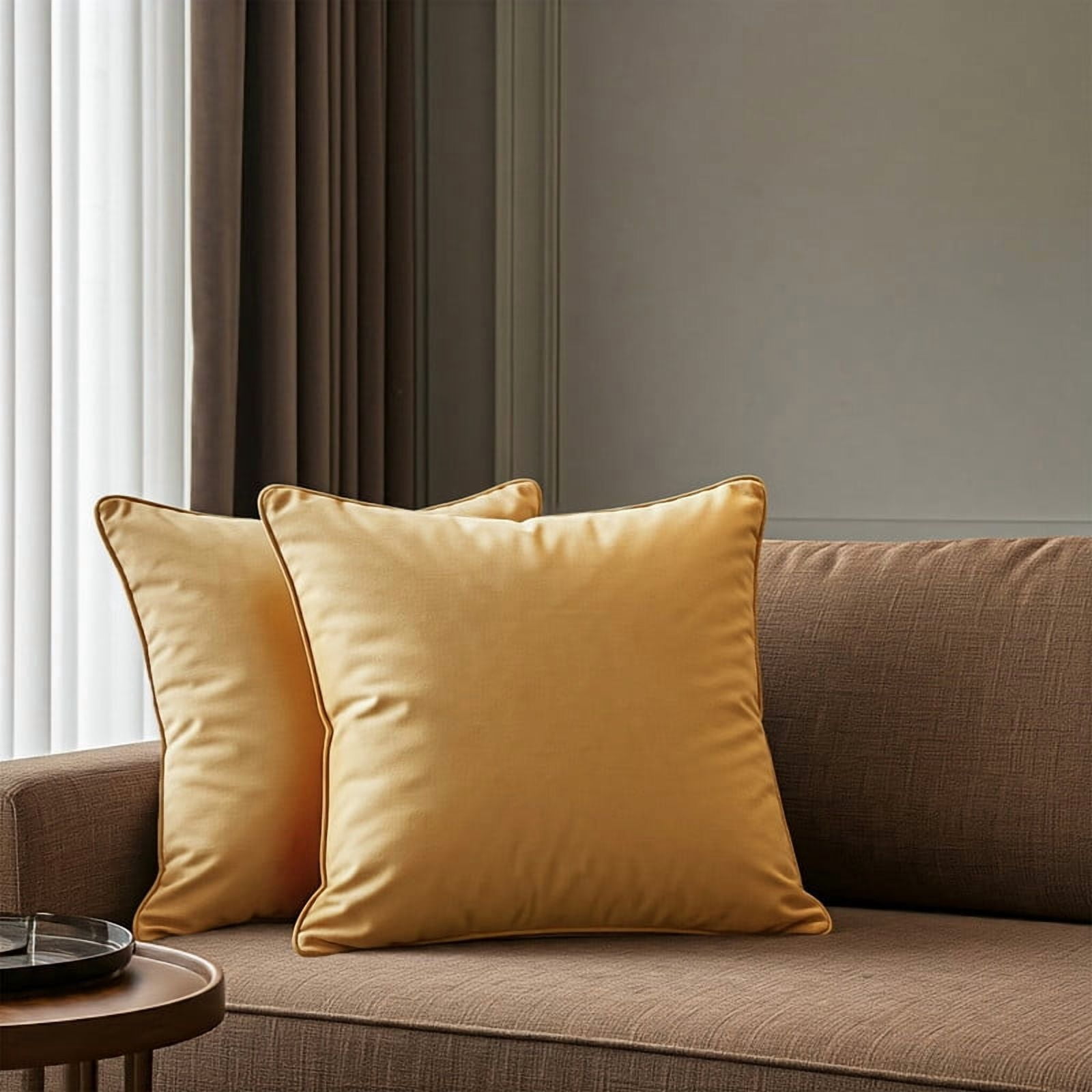 A1HC Set of 2 Luxurious Soft Velvet Throw Pillow Covers Only, 22"x22", Mustard Yellow, Decorative Cushion Covers with Hidden YKK Zipper for Sofa or Bed