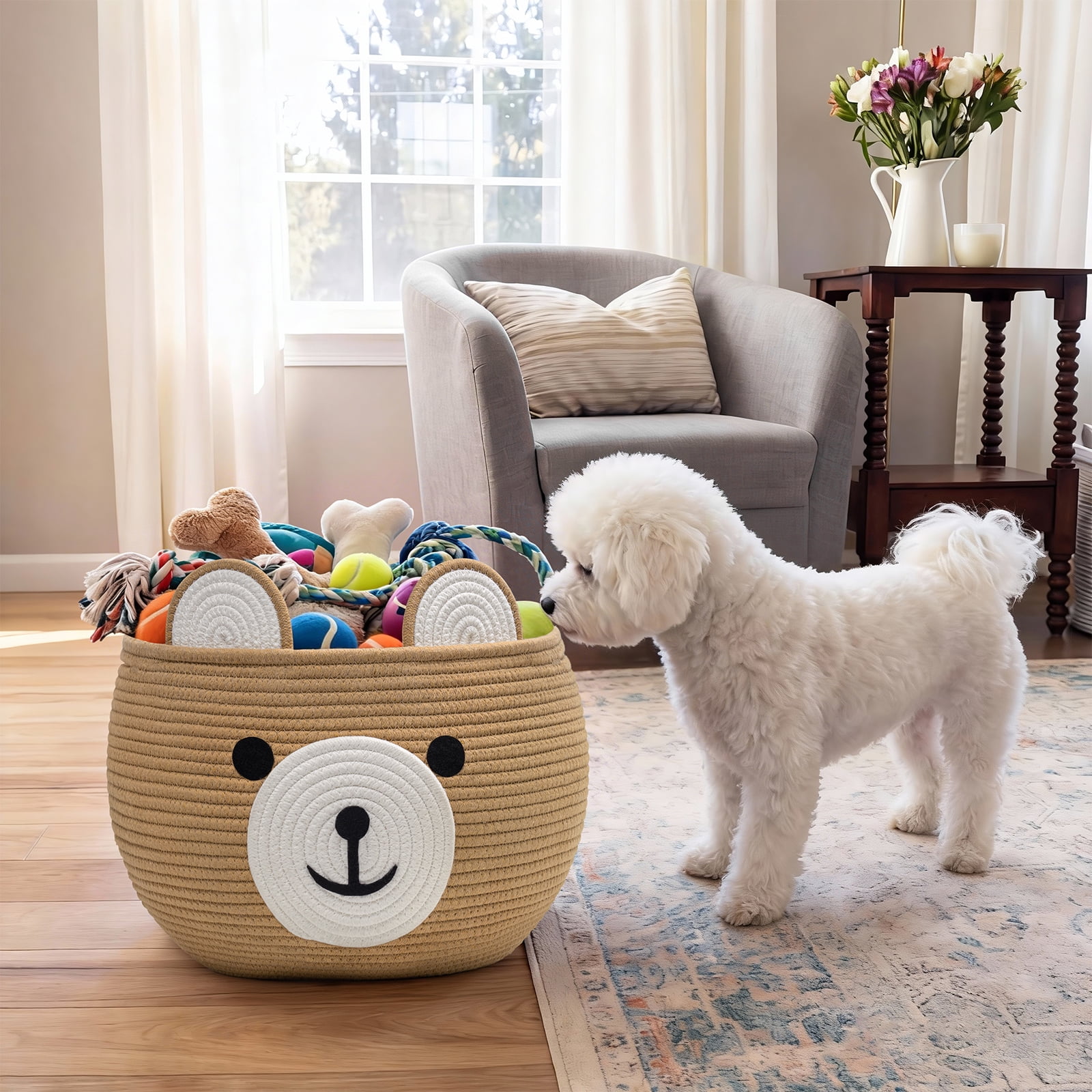 Timeyard Cotton Rope Baby Basket, Animal Basket for Toy Clothes, Cute Bear Design for Storage, Empty Gift Baskets for Kids -Brown,15.7"D x 10.5"H