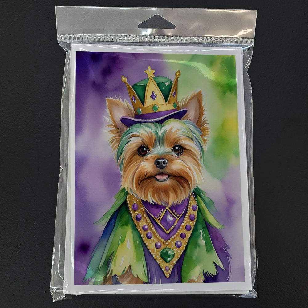 Yorkshire Terrier King of Mardi Gras Greeting Cards Pack of 8 7 in x 5 in