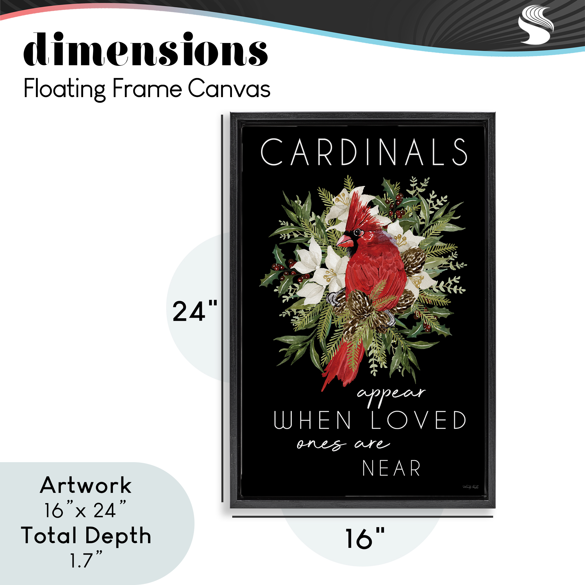 Cardinals Appear Seasonal Sentiment Black Framed Floater Canvas Wall Art, design by Cindy Jacobs