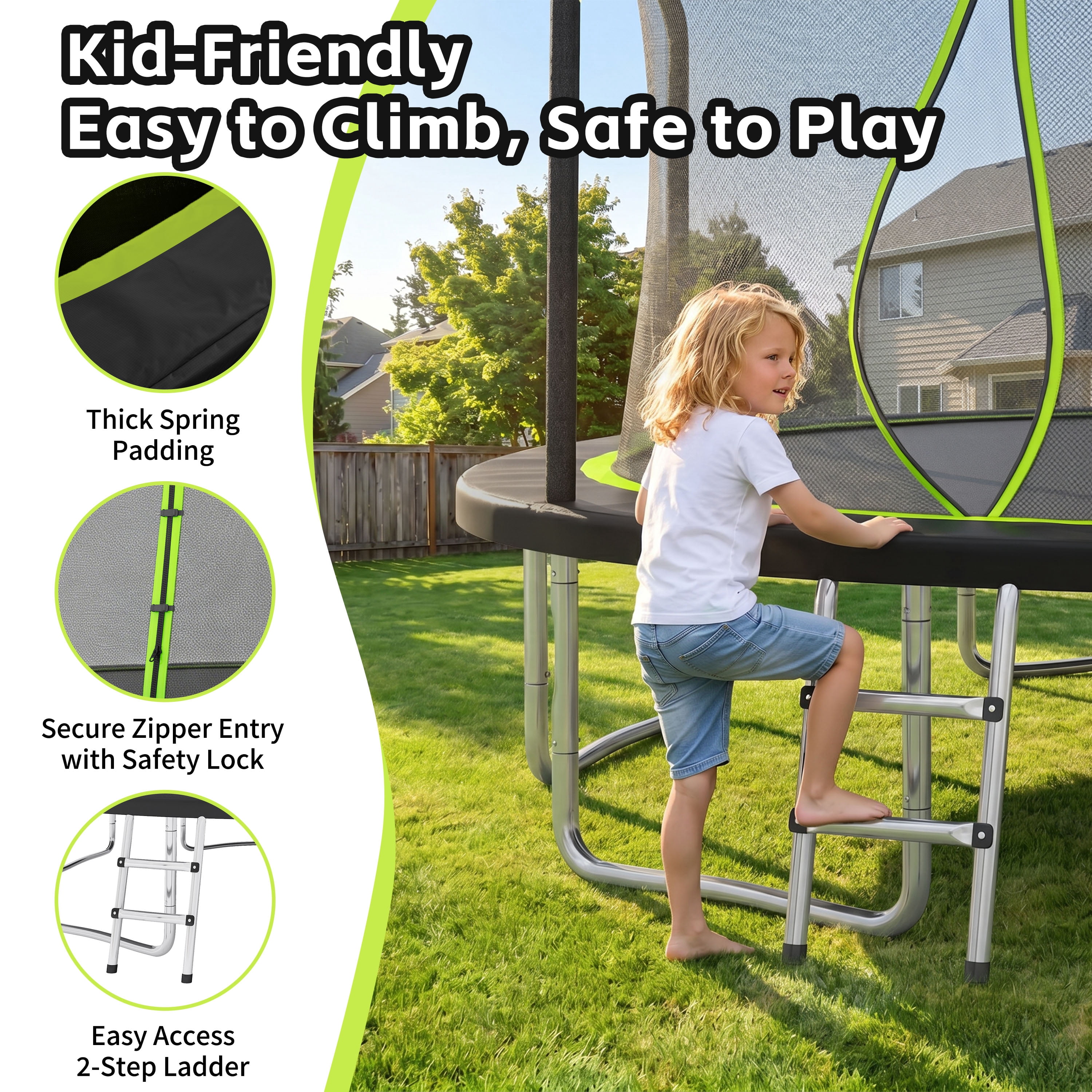 EUROCO 14FT Outdoor Trampoline for Kids and Adults with Safety Enclosure and Ladder,Round Backyard Bouncer Maximum Load Capacity for Birthday Gift