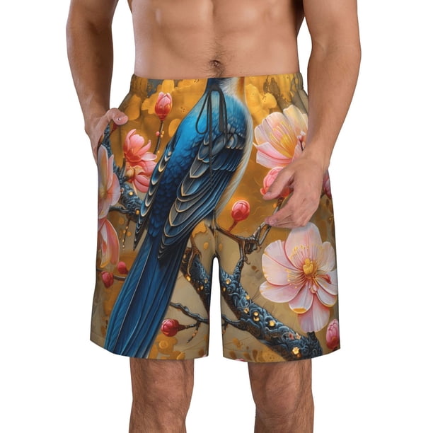 Balery Bluebird Blossom Elegance Traje de Baño Estilo Hawaiano para Hombre, Shorts de Secado Rápido con Bolsillos-X-Large