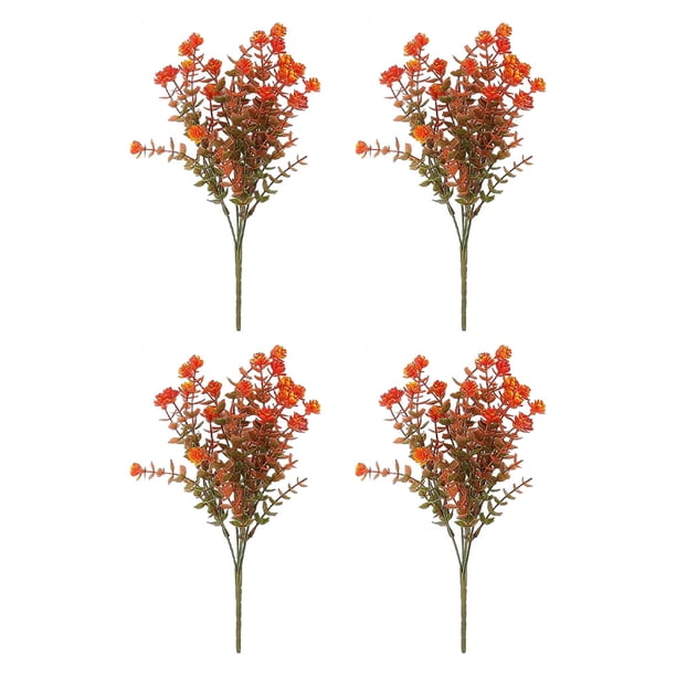 Naiovety 4x Ramo De Flores Artificiales Bajo Mantenimiento Y Durabilidad Interior O Exterior Elegante Decoración camelia otoño rojo