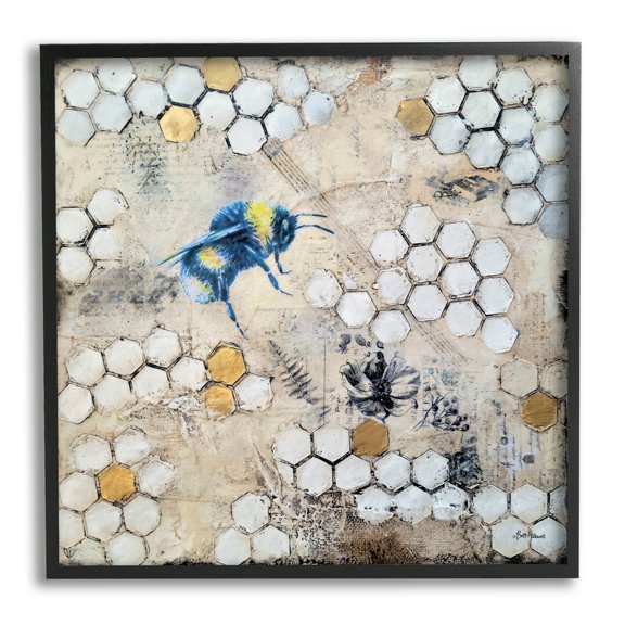 Stupell Industries Bee Insect Collaged Botanical Hive Graphic Art Black Framed Art Print Wall Art, Design by Britt Hallowell