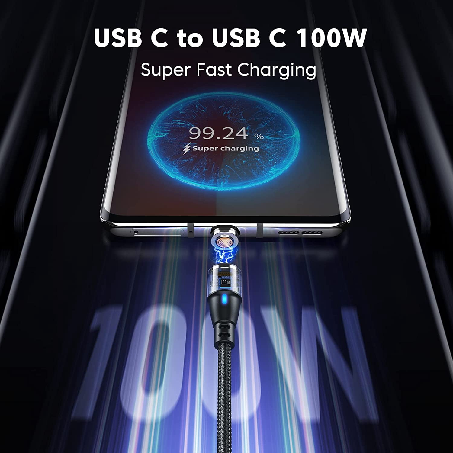 100W USB C Magnetic Charging Cable 2pack(3.3ft+6ft), 6 in 1 Magnetic Fast Charging Cable, Magnetic USB C Charging Cable Compatible with Micro USB, Type C and All Devices