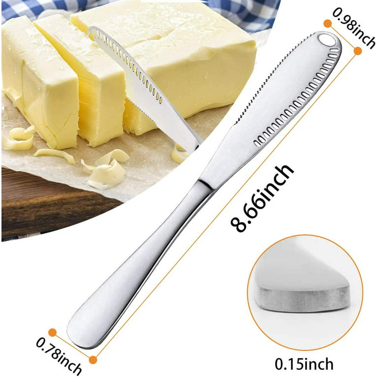 Hammered Stainless Steel Butter Spreader Knife Set 4 Pack - MINGYU 3-in-1 Multi-function Butter Knives Kitchen Gadgets & Curler & Butter Grater with