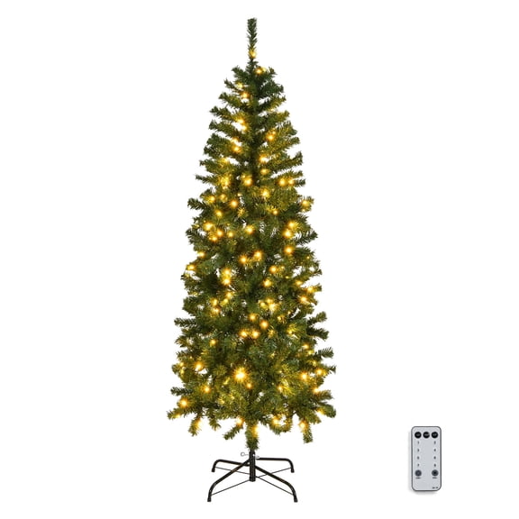 Matladin 6ft Pre-Lit Christmas Tree with 400 Tips & 210 LED Lights, Realistic Pencil Christmas Tree Holiday Decoration, Indoor and Outdoor Use, Green