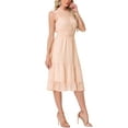 thumbnail image 4 of Vestido de gasa sin mangas para mujer Inspire Chic con cintura fruncida y estrellas metálicas doradas, vestido de fiesta rosa claro talla L, 4 of 6