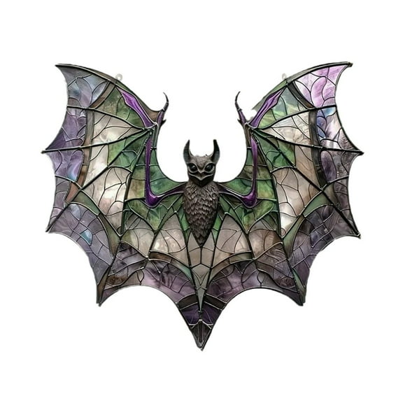 Zawou 8" Large Bat Crystal Sun Acrylic Catcher Colored Prisms,Halloween Bat Decoration Suncatcher,Stained Glass Window Hanging,For Windows, Room, Chandelier, Garden Home Decor
