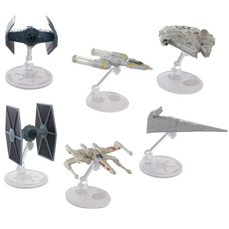 Set Of 6 Hot Wheels Star Wars Starships Millennium Falcon X Wing Y Wing Tie Fighter Darth Vader Tie Advanced Star Destroyer Han Solo Toys