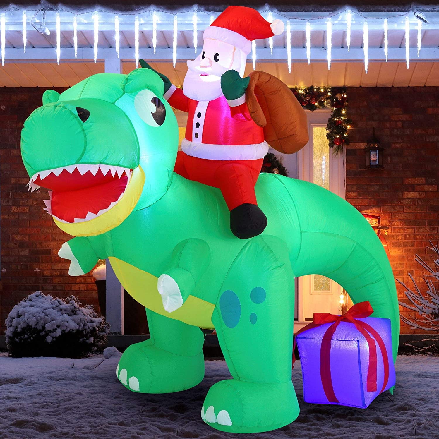 Joiedomi 6 FT Long Santa Ride on Dinosaur Inflatable with Buildin LEDs