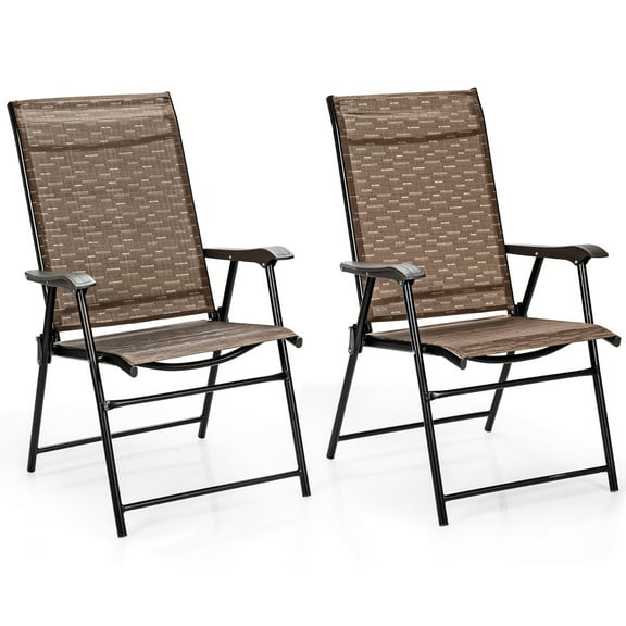 Gymax Set of 2 Folding Portable Patio Chairs Yard Outdoor w/ Armrests & Backrest