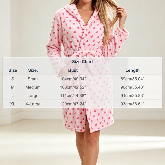 hotojiny Womens Hooded Plush Robe Fleece Sherpa Soft Heart Bathrobe Long Sleeve Comfy Sleepwear Housecoat(Pink,X-Large)