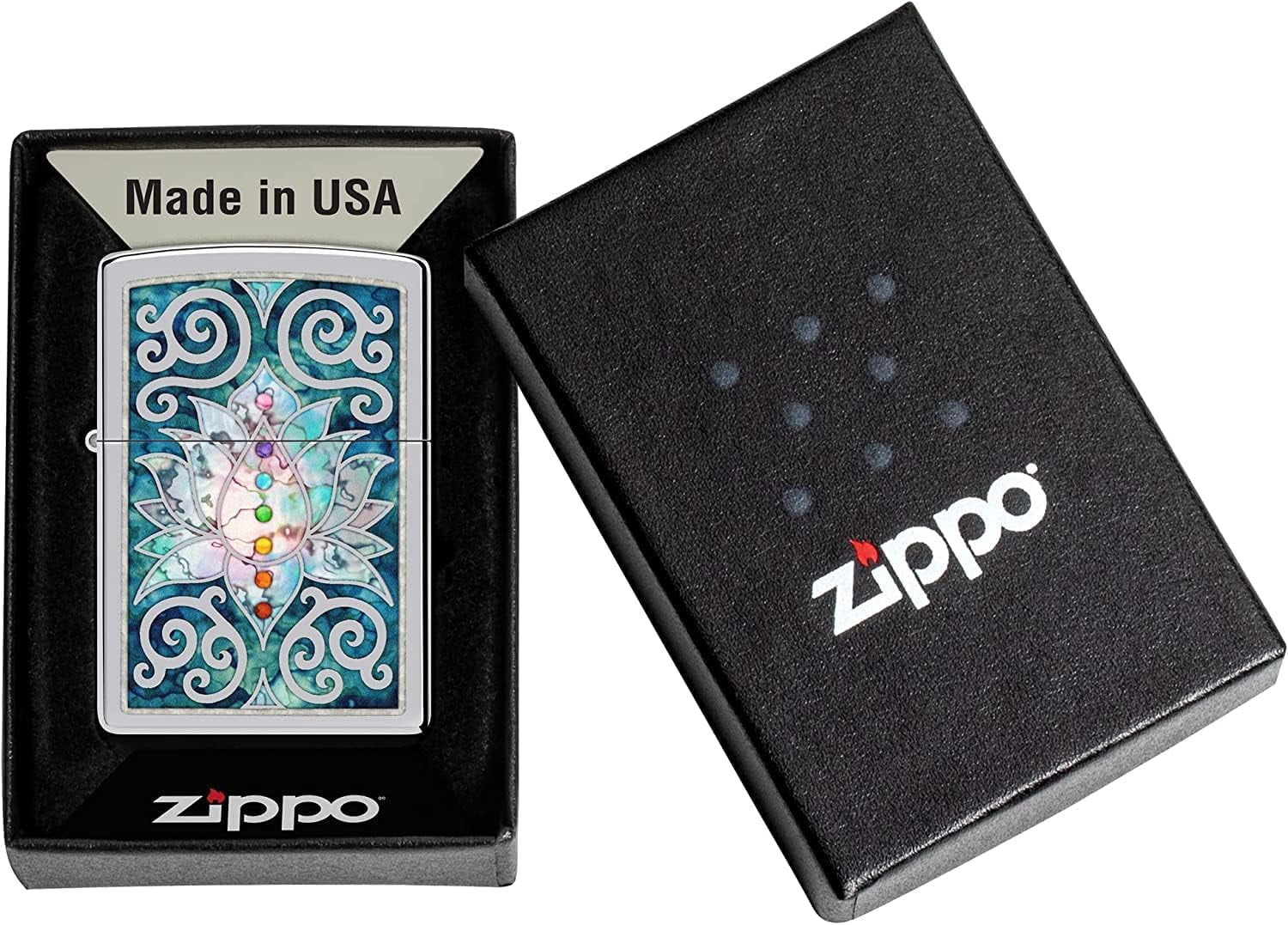 Zippo Lighter - Personalized Custom Message Engraved on Backside Blossoms Flower Power Design Windproof Lighter (Lotus Flower #48592)