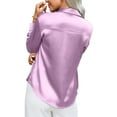 thumbnail image 4 of Satin Blouses for Women! Comdrip Women Satin Button Down Shirt Casual Long Sleeve V Neck Blouse Loose Business Work Tunic Tops Silk Button Down Shirts for Women Purple M, 4 of 5