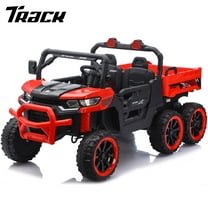 Track Seven 24V 2-Seater Ride on Dump Truck, 4WD 6-Wheel Kids Ride on Car w/Remote Control, Electric Dump Bed, Toy Shovel, Music, Max Speed 5 mph, 21" Large Seat, Ride on Toy for Kids Age 3 , Red