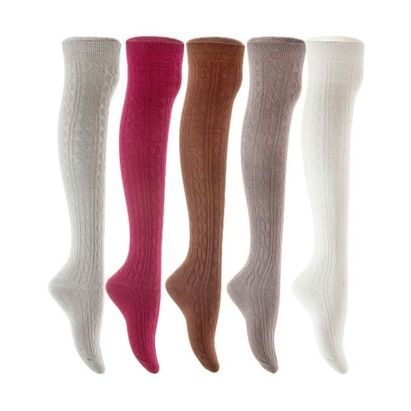Lian LifeStyle Women's 5 Pair Adorable Comfortable Soft Thigh High Over Knee High Cotton Socks Size 6-9 L1024 Light Grey,Wine,Coffee,Dark Grey,White