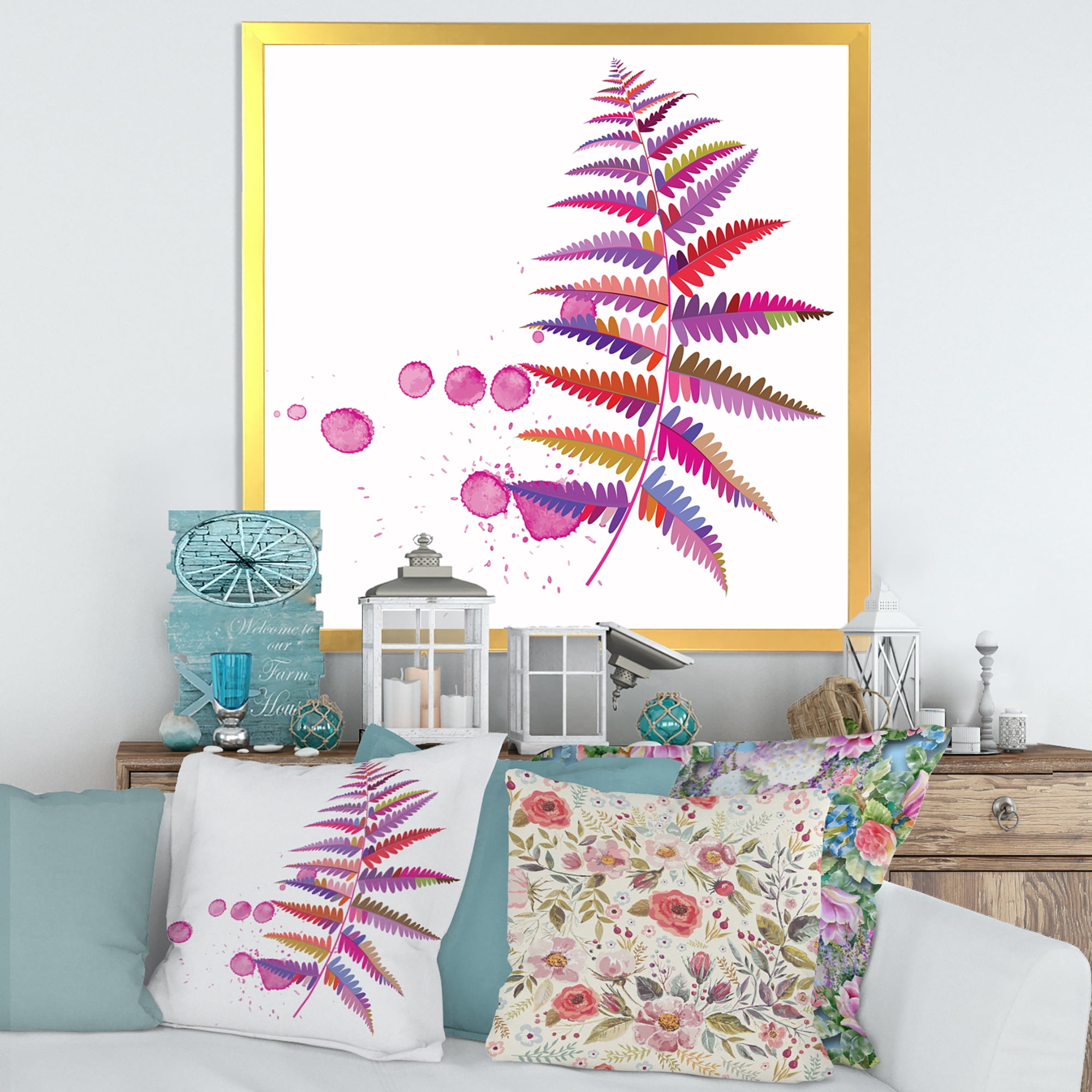 Designart 'Purple Fern With Purple Splash' Farmhouse Framed Art Print